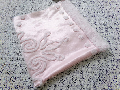 Pink Satin Vintage Chenille Fabric, Shabby Cottage 24" x 23" Piece