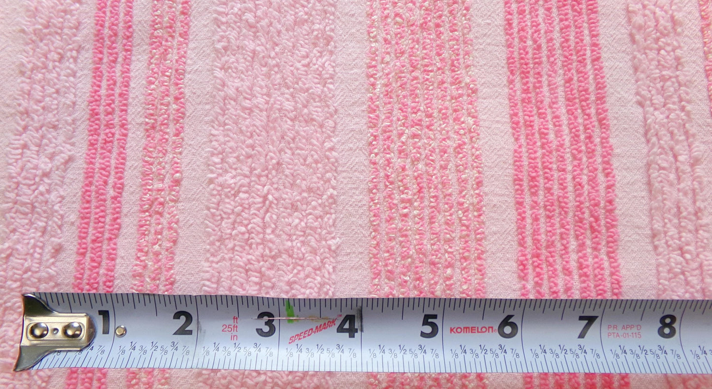 multisize pink striped vintage chenille fabric, ultra lightweight 18" x 24" piece of sewing material w/ variegated stripe lines