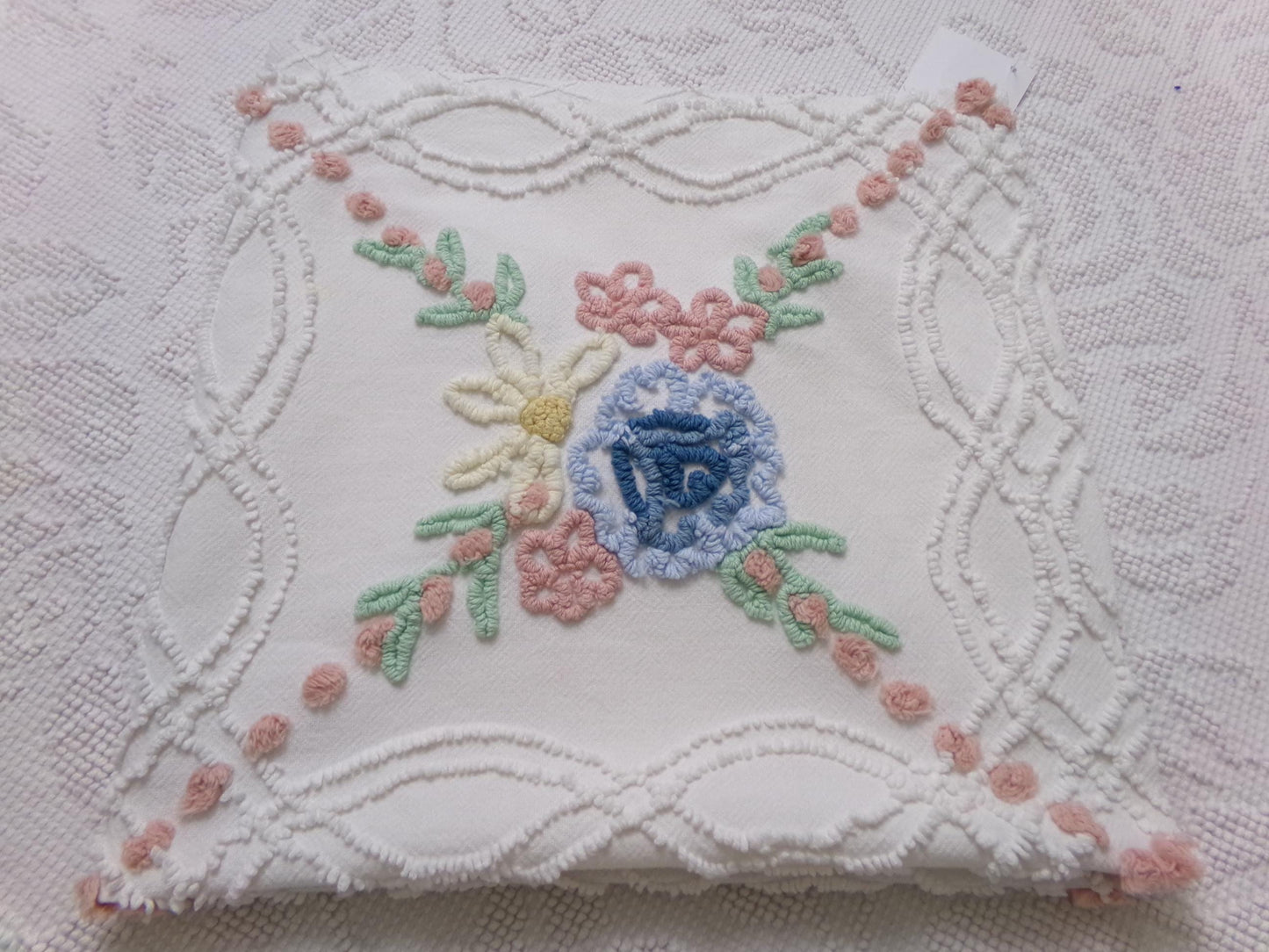 Autumn Wildflower Vintage Chenille Bedspread Fabric, Floral Quilt Material, 25" x 24" piece