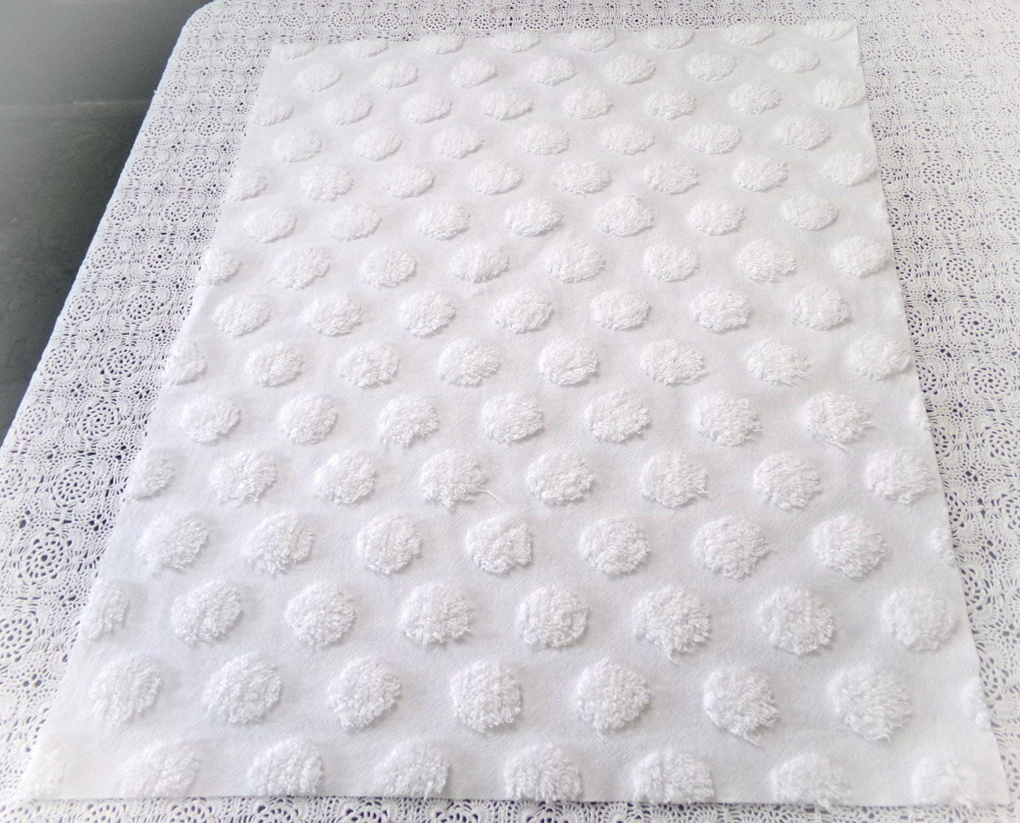 Simple Coin Pops Vintage Style Chenille Fabric Big White Dots 18x24" Quilt Material