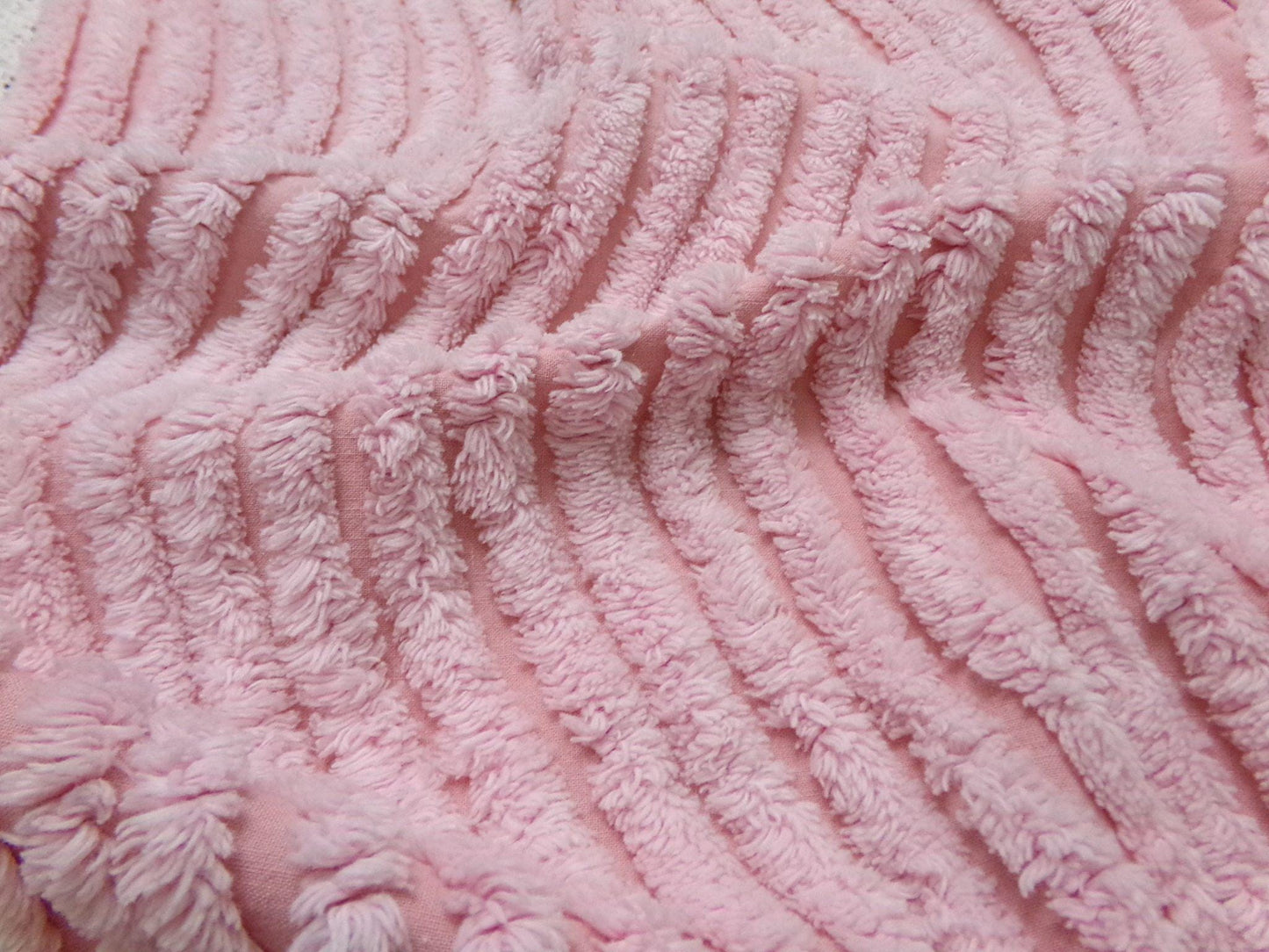 cotton candy pink vintage chenille bedspread fabric ultra plush ripple tufts 19" x 22"