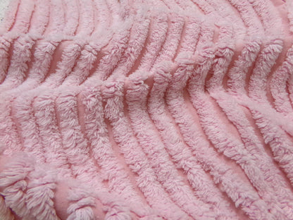 cotton candy pink vintage chenille bedspread fabric ultra plush ripple tufts 19" x 22"