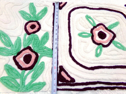 Vintage Chenille Fabric, Shabby Berry Mauve Blooms 19" x 30" Piece Sewing Craft Material