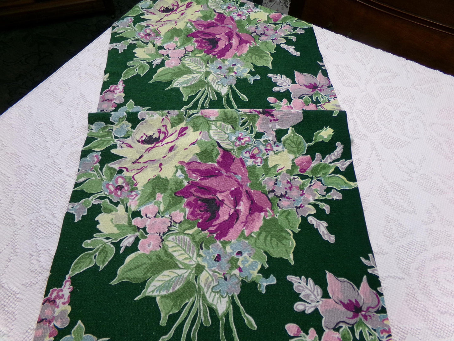Vintage Waverly Rose Caprice Fabric Green Floral Barkcloth Style 17x35"
