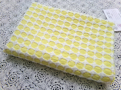 Honeycomb Cross Vintage Woven Chenille Fabric Lemon Yellow White Lady Galt 21x21"