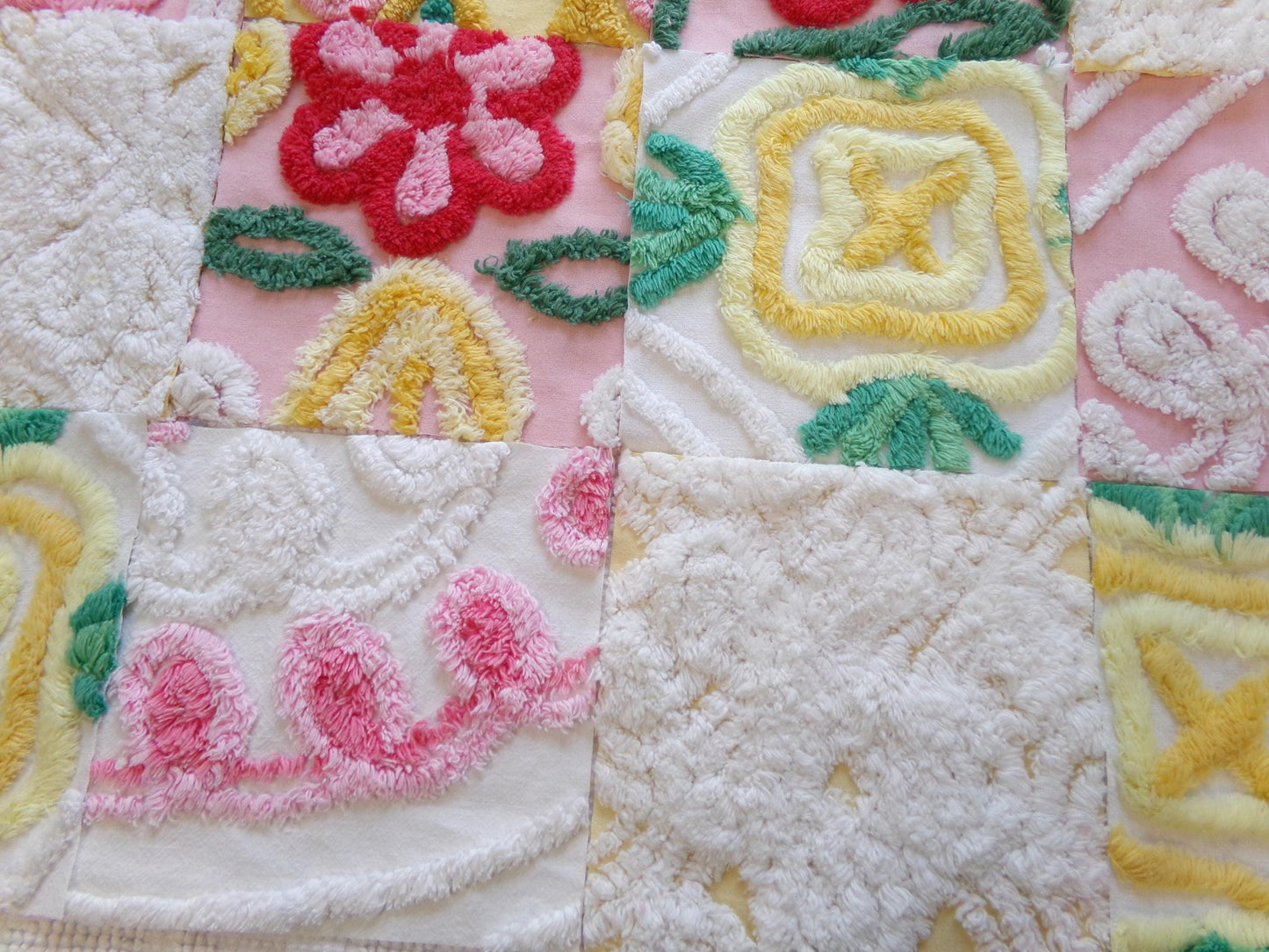 summer fresh vintage chenille fabric squares, set of 16 whimsy floral 6" quilt blocks for crafts, sewing, diy pillow covers