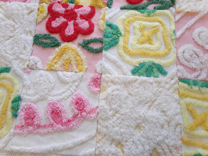 summer fresh vintage chenille fabric squares, set of 16 whimsy floral 6" quilt blocks for crafts, sewing, diy pillow covers