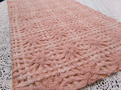 Vintage Chenille Fabric 14 x 19" Blush Pink Starburst Geometric Quilt Material