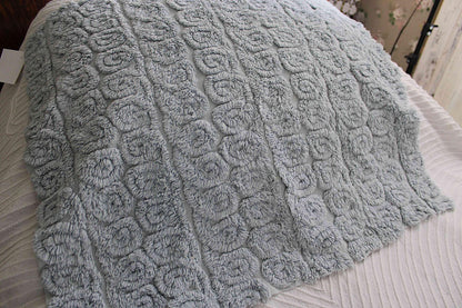 Stardust Blue Vintage Chenille Fabric 22 x 25" Plush Curlicues Quilt Material