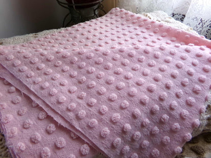 Nubby Pink Popcorns Vintage Chenille Bedspread Fabric, Textured Pop Dots 18" x 25" Piece