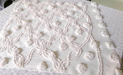 Fluffy Jumbo Pops Vintage Chenille Fabric, Shabby Chic Puffs, 21" x 25" inch Piece, Neutral Antique Cream for Pillows, Quilting