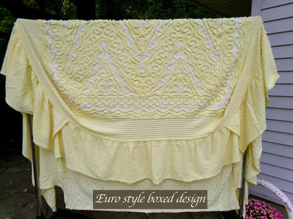 Luxury Euro Style Vintage Chenille Bedspread, FULL SZ Lemon Chiffon Diamond Tuft