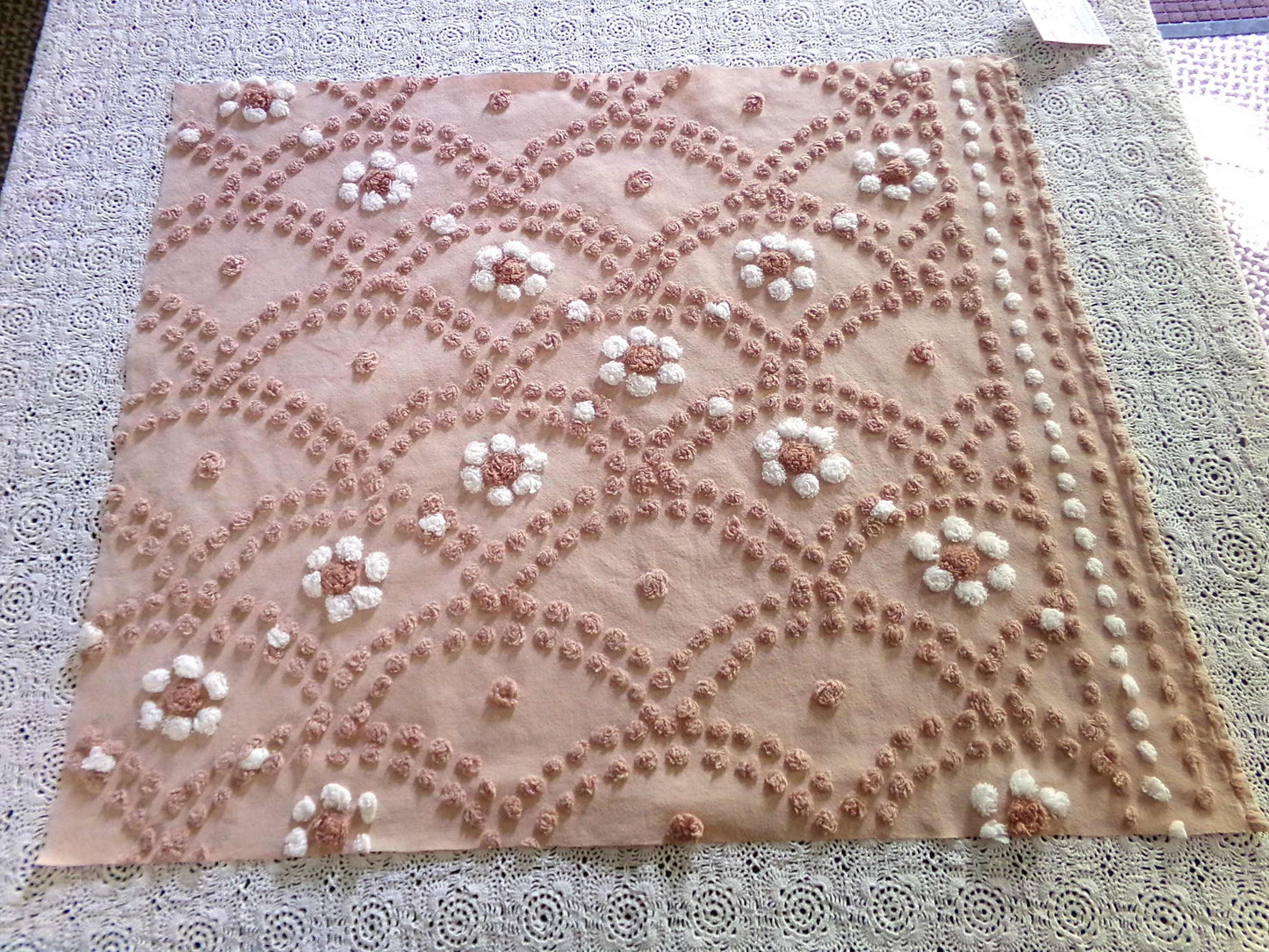 Hippie Daisy Vintage Chenille Fabric, 23" x 20" Cut Piece, 100% Cotton Handmade Sewing Material, Great Boho Design for Quilts & Crafts