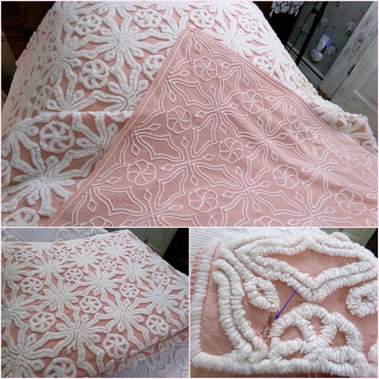 Chenille Bedspread Full Size Fairytale Snowflake Pinwheel Tufts, Feminine Vintage Cotton Bedding