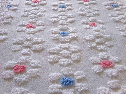 Vintage Style Chenille Fabric, Y2K Daisy, White, Pink & Blue, 22x26" Piece