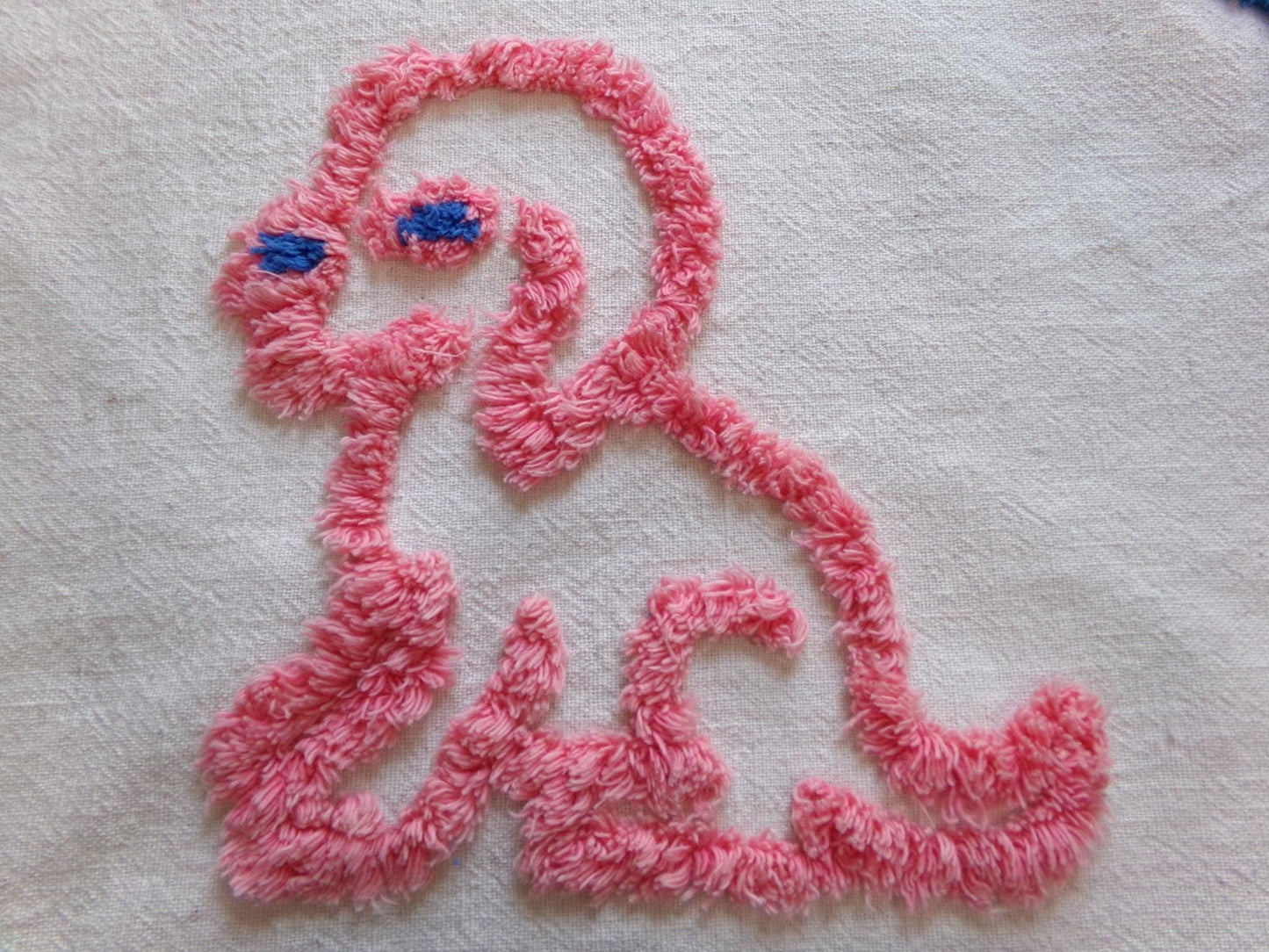 Cutest Pink Puppy Dogs Vintage Chenille Fabric, 4 Puppies on Cotton Feedsack, 22" x 28" Piece, Upcycle into Handmade Quilts, Pillows
