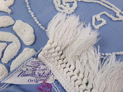 Angel Vintage Chenille Bedspread, Grecian Goddess Figure, Wedgwood Blue & White FULL