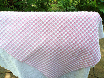 Carnation Pink White Vintage Woven Chenille Fabric Lady Galt Honeycomb Cross 22x24"