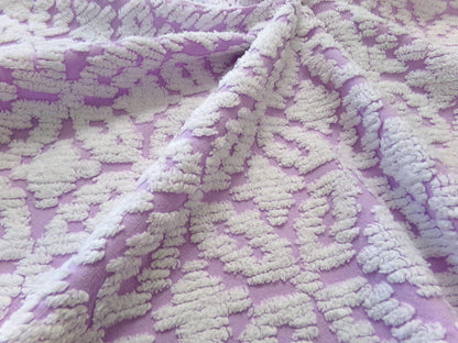 White Lilac Petals Vintage Chenille Bedspread Fabric 20x24"