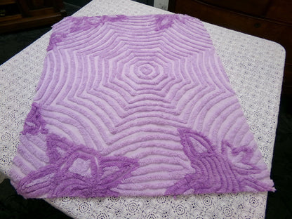 Hypnotic Spiderweb Vintage Chenille Fabric Piece Lavender 23x27" Mesmerizing Design