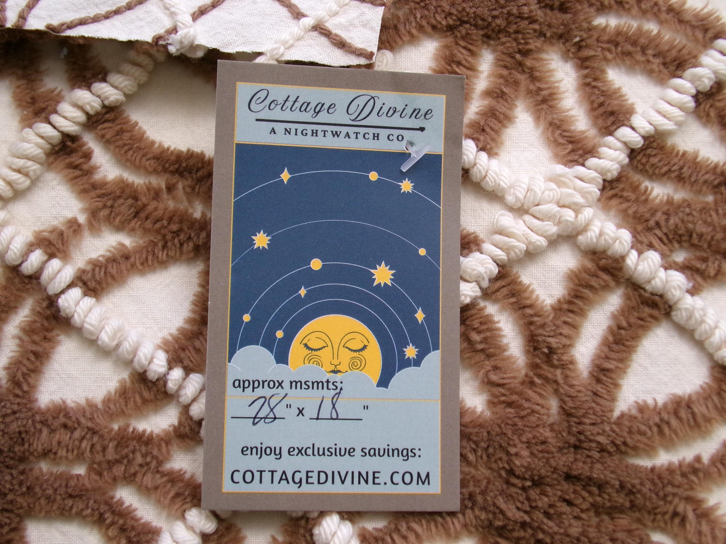 vintage brown chenille fabric: 18" x 28" contrast piece in mocha w/ tiny vanilla pearl pops, cute for teddy bears, quilts, crafts