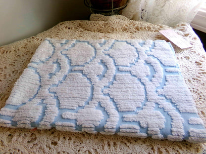 Celestial Sculpted 3D Cloud Blue Vintage Chenille Fabric, 26" x 19" inch piece