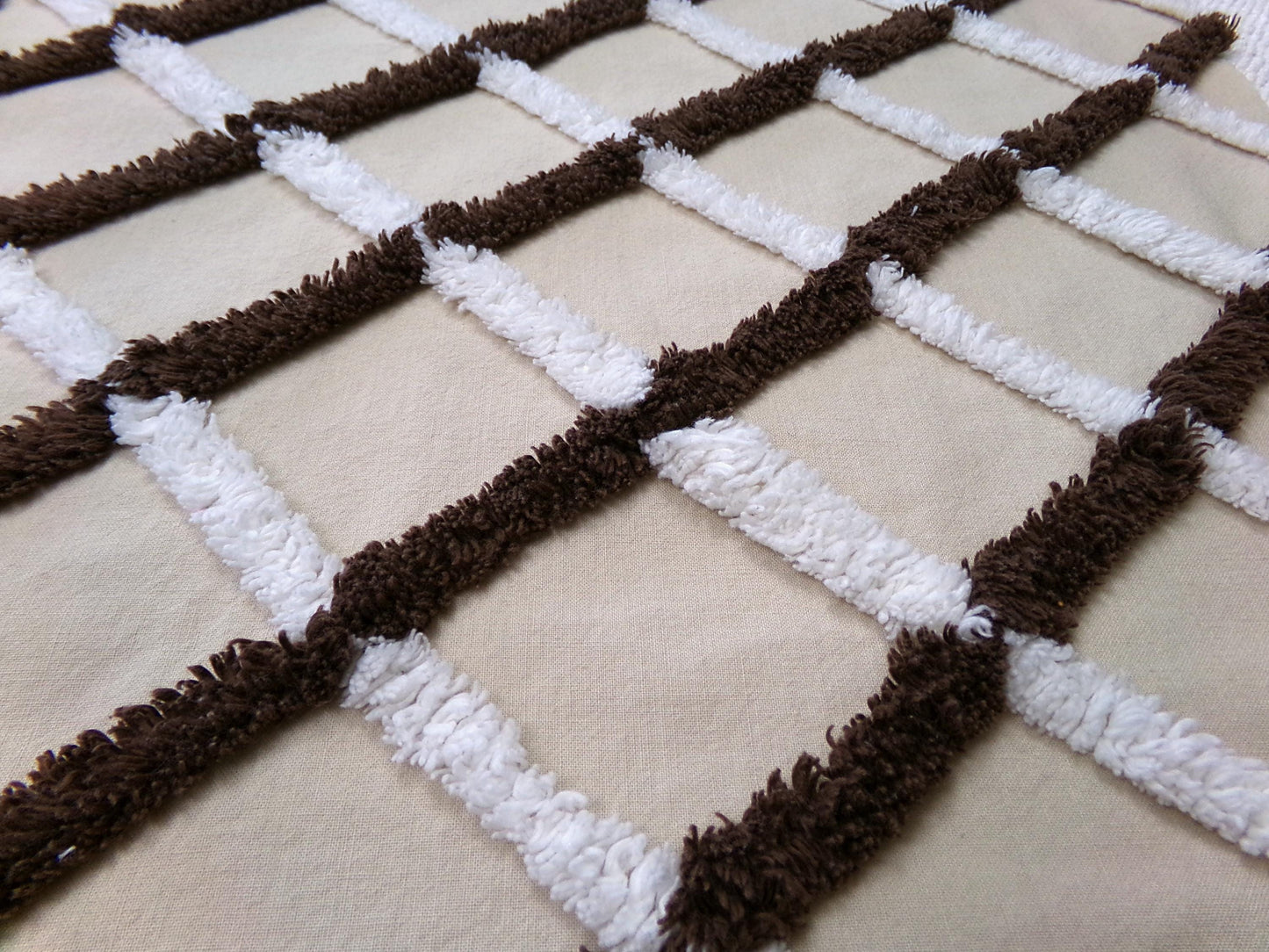 laurel leaf vintage chenille fabric: contrast brown crosshatch cotton sewing material for quilting, crafts, 26" x 22"