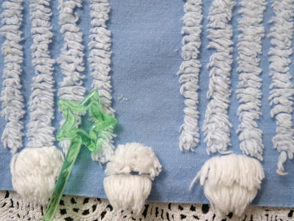 Shabby Sky Blue Vintage Chenille Fabric White Stripe Sewing Material 18" x 30"