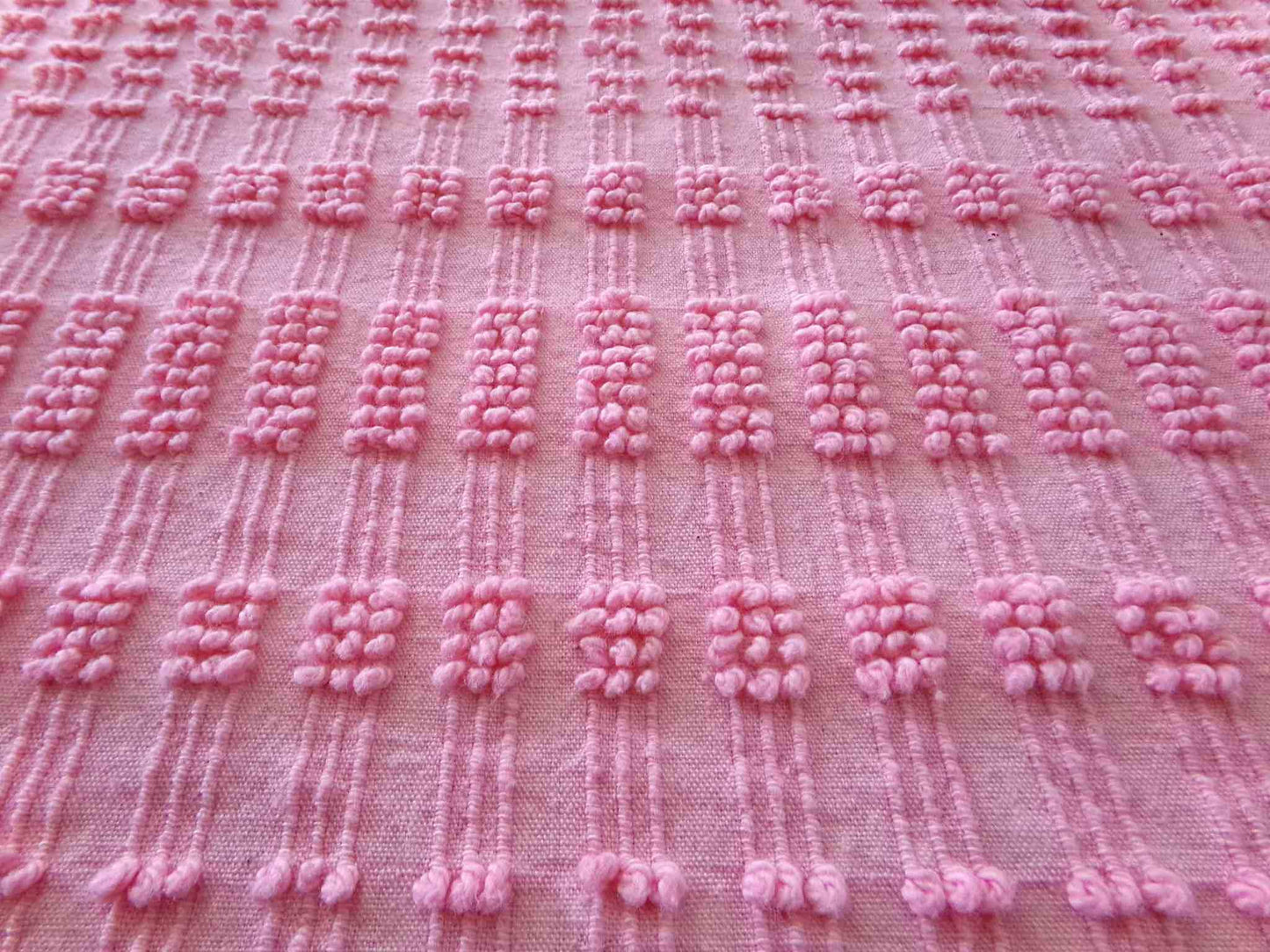 pink pearly pops vintage chenille fabric, 20" x 24" cut piece quilt material for sewing, crafts, upcycling, fun texture & unique design