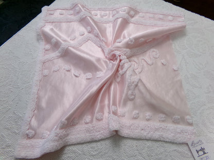 Pink Satin Vintage Chenille Fabric, Shabby Cottage 24" x 23" Piece