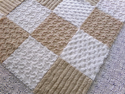 On Trend Neutral Chenille Fabric Squares for Quilting & Crafts in Versatile Sand, Vintage Mocha, White - 16 Rotary Cut Blocks, 6" x 6" inch