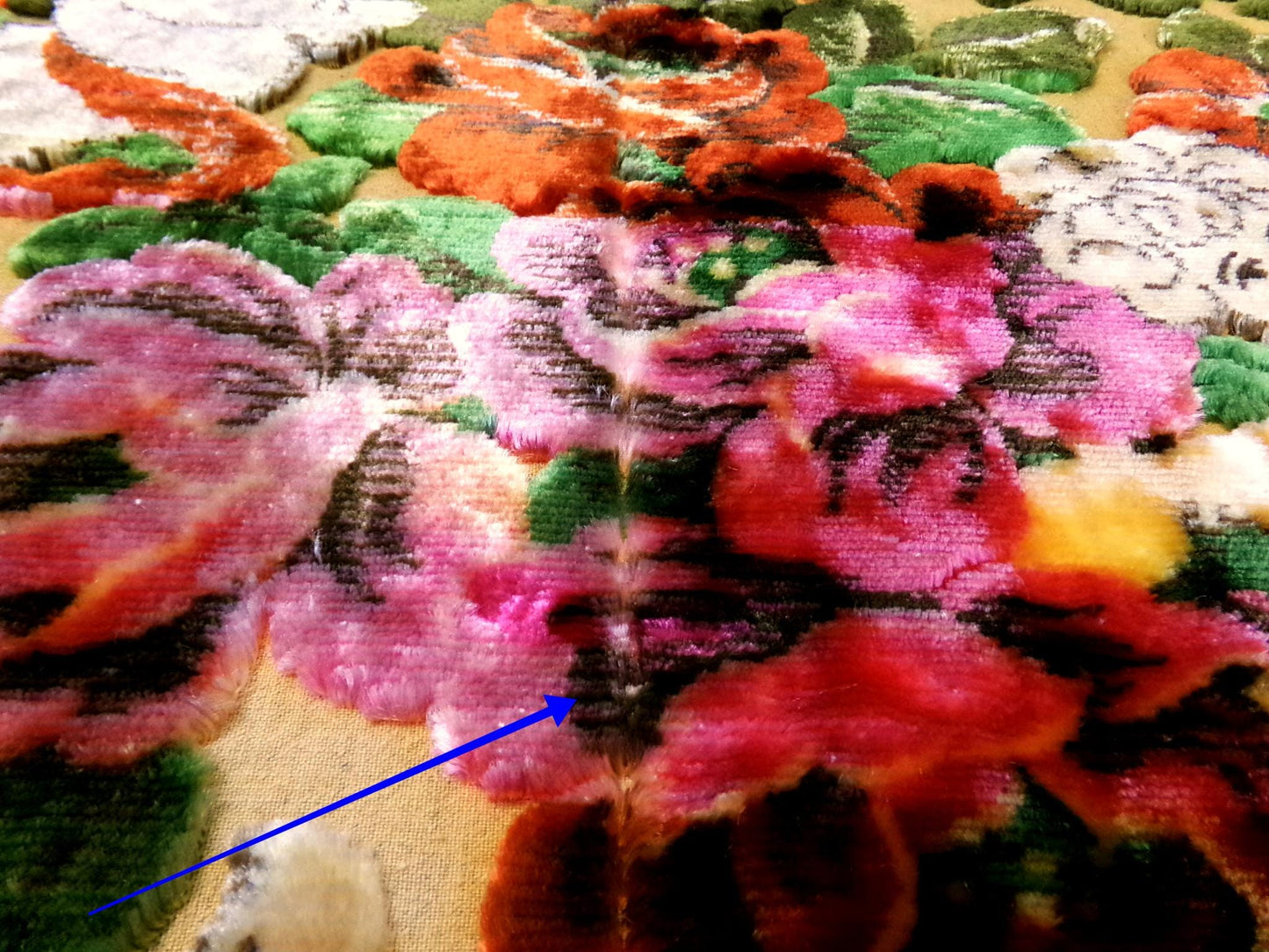 Vintage Cut Velvet Shadowy Cherub Floral Tapestry Panel Fringed Angel Wall Hanging or Rug 26"x46"
