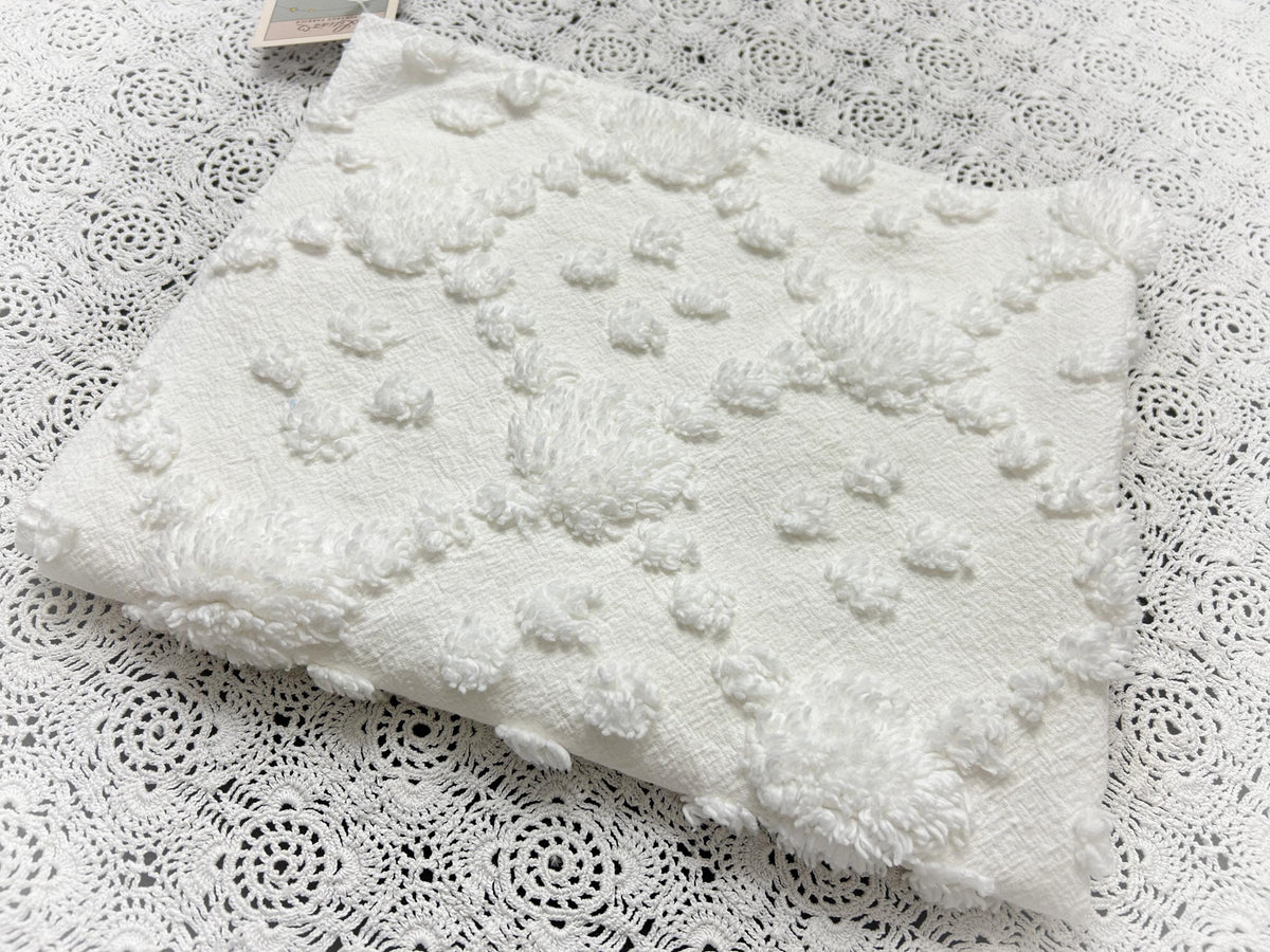 Minimalist White Vintage Style Chenille Fabric, 16x20" Quilt Sewing Textile
