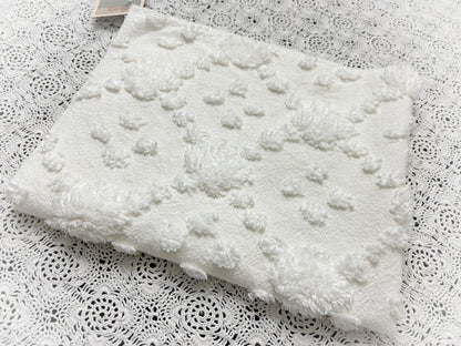 Minimalist White Vintage Style Chenille Fabric, 16x20" Quilt Sewing Textile