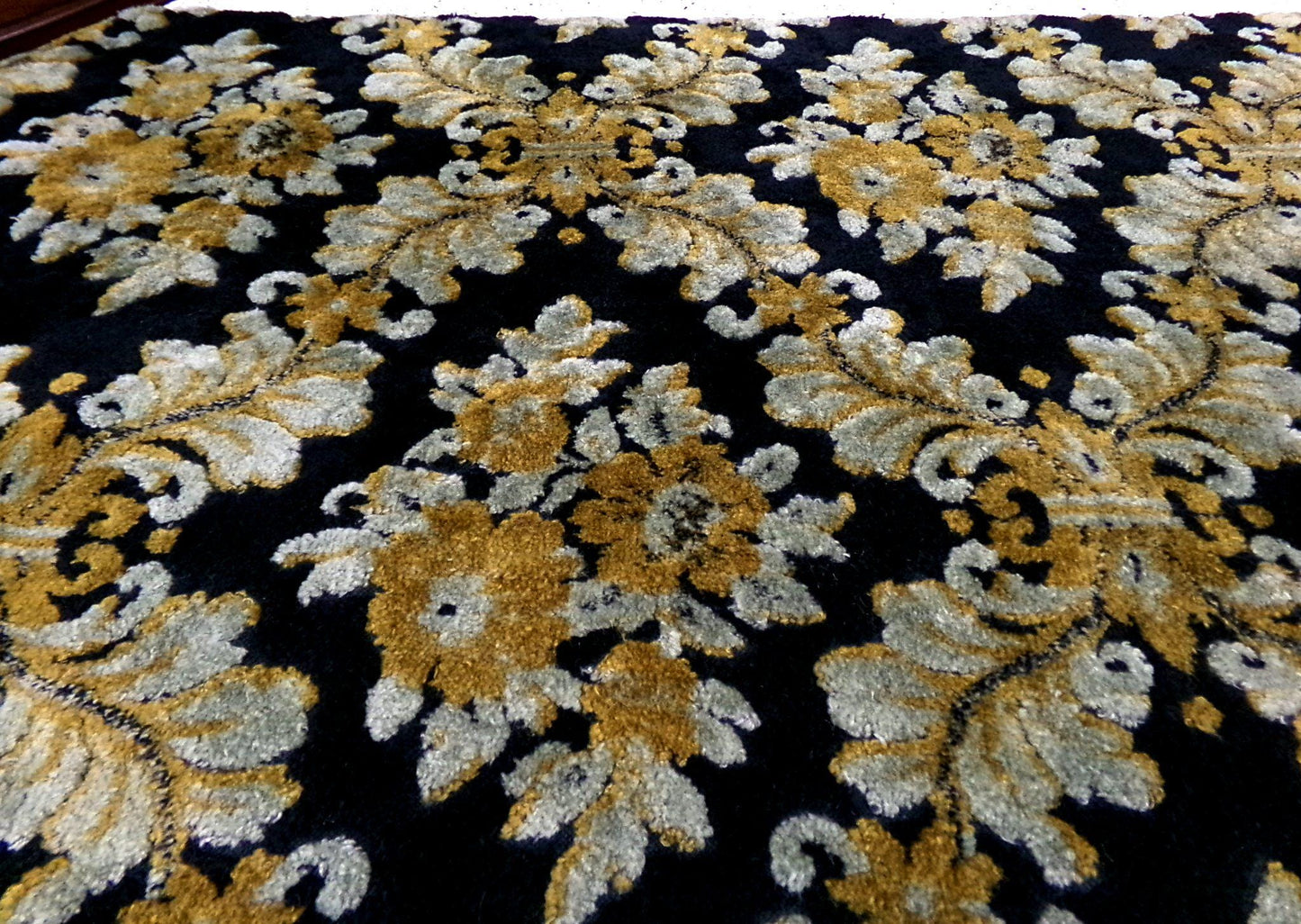 Vintage Damask Velvet Fabric Opulent Soot Black & Silver Grey Gold Upholstery Weight Small Pc 23x25"