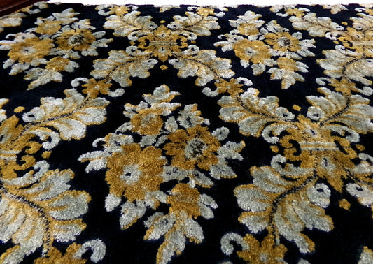 Vintage Damask Velvet Fabric Opulent Soot Black & Silver Grey Gold Upholstery Weight Small Pc 23x25"