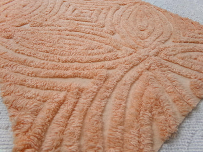 Peach Plush Vintage Chenille Fabric, tufted wedding ring design, sewing craft quilt material, 18" x 25" piece