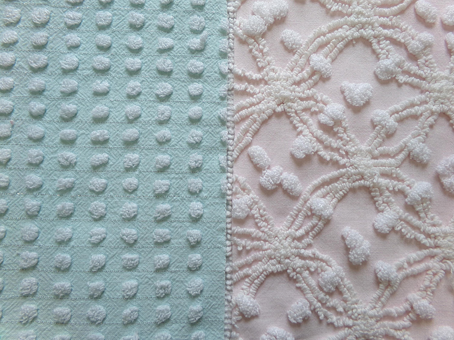Vintage Chenille Fabric Bundle in Pink & Aqua, 2 Pieces 12" x 18" each | Easy Stash Builder for Fiber Arts, Quilting