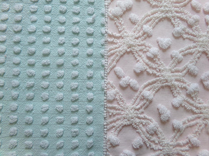 Vintage Chenille Fabric Bundle in Pink & Aqua, 2 Pieces 12" x 18" each | Easy Stash Builder for Fiber Arts, Quilting