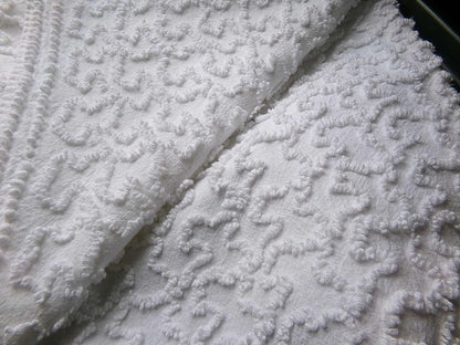 Texturized 3D Squiggles White Vintage Chenille Fabric, 18" x 24" Piece, Versatile to Use in Quilts, Pillows & Small Craft Projects