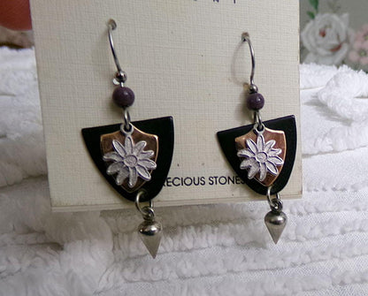 Vintage Silver Forest Earrings Dagger Daisy Pierced Dangle Boho Style Jewelry