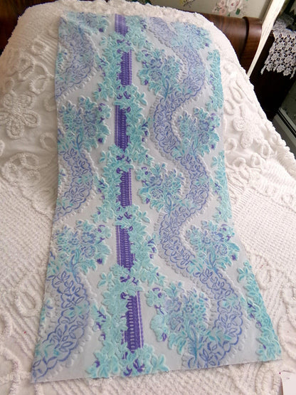 Celestial Shimmer Cut Velvet Fabric, Luxury Bates Vintage Tapestry Chenille Material, 15" x 32" Inch Piece, Lovely in Totes, Bags, Pillows