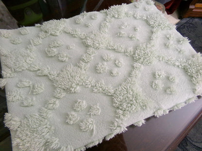 fluffy green vintage style chenille fabric, versatile sewing & quilt material, 19" x 24" piece