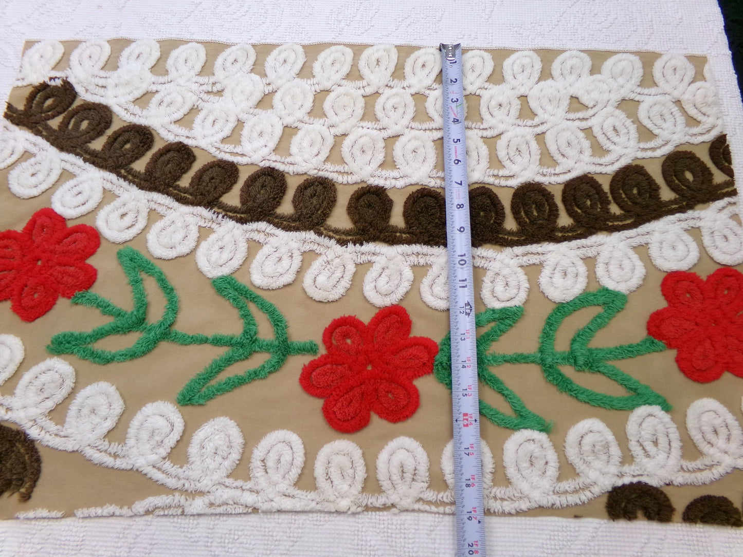 chocolate cherry vintage chenille fabric, delicious arc floral design, 18" x 28" piece