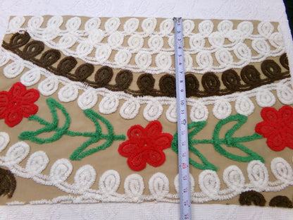 chocolate cherry vintage chenille fabric, delicious arc floral design, 18" x 28" piece