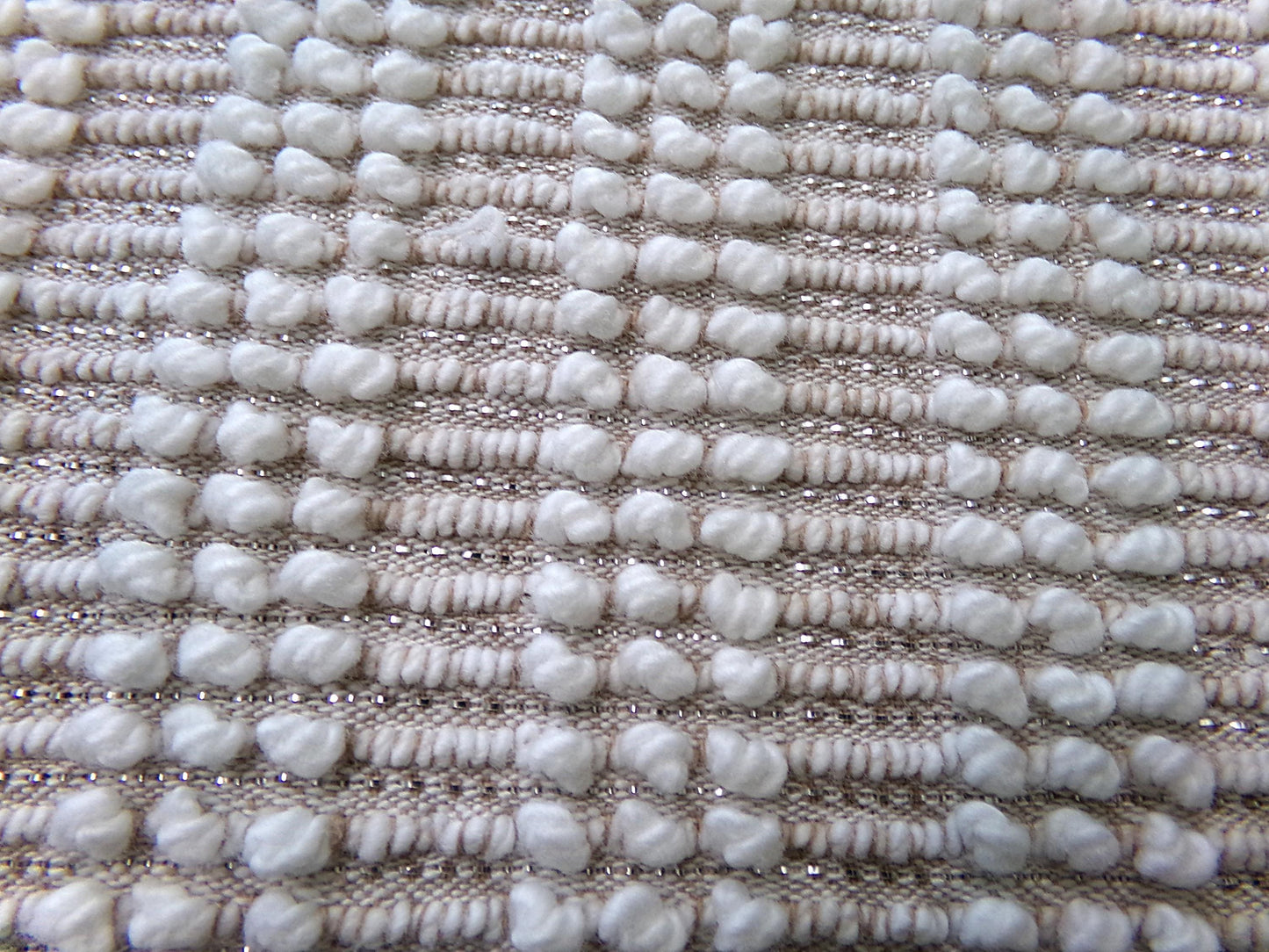 Chic Mocha Vintage Chenille Fabric Silver Lurex & White Pearl Pops 20" x 24"