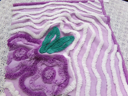 Lilac Vintage Chenille Fabric 17 x 18" Floral Swirl Piece for pillows, crafts