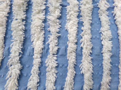Trendy Coastal Blue & White Striped Vintage Chenille Fabric, Craft Quilt Material, 16" x 27" Piece