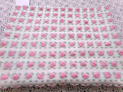 Popular Pink Rosebud Vtg Chenille Bedspread Fabric Rose Quilt Material 18x24"