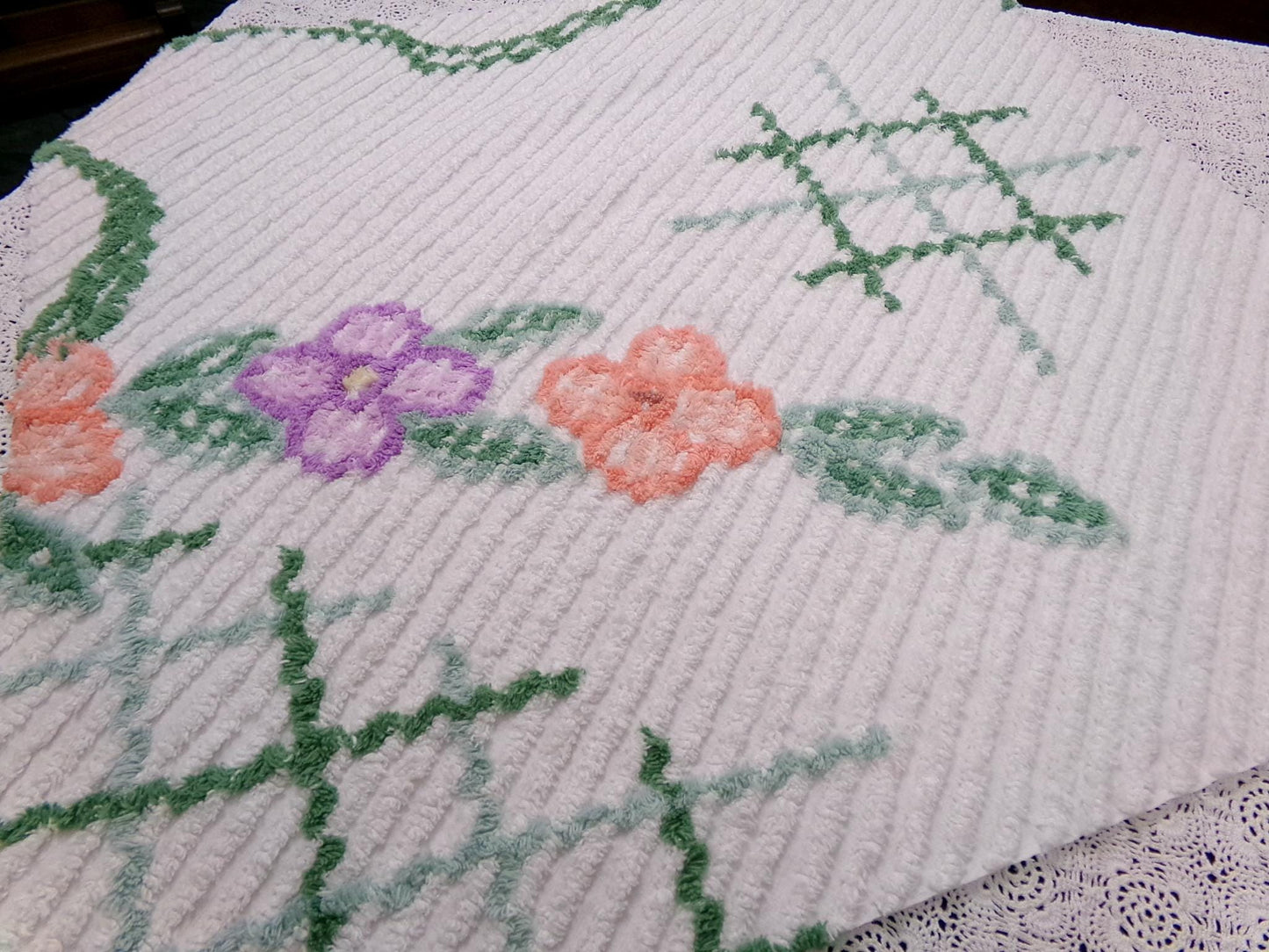 Avant Garde Floral Vintage Chenille Fabric, Geometric 23x26" Piece